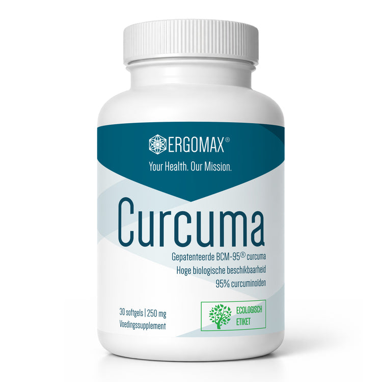 Curcuma - BCM-95® voedingssupplement in verpakking met 30 softgels van Ergomax.