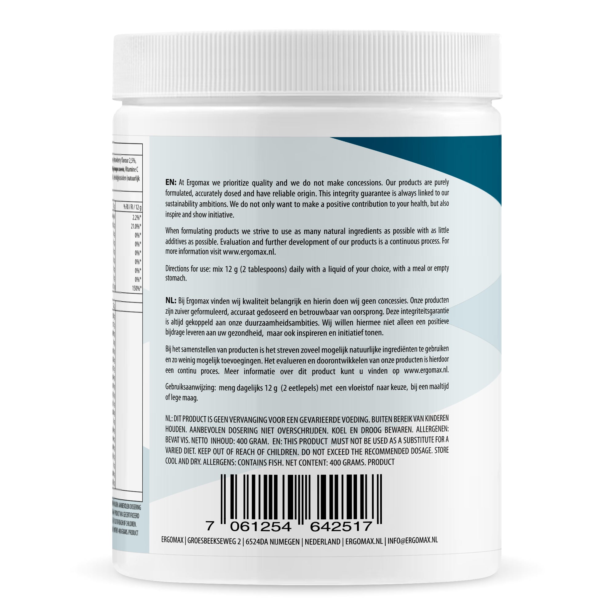 Collageen Hydrolysaat+ (Wilde Zeevis) - Aardbei - 400 gram