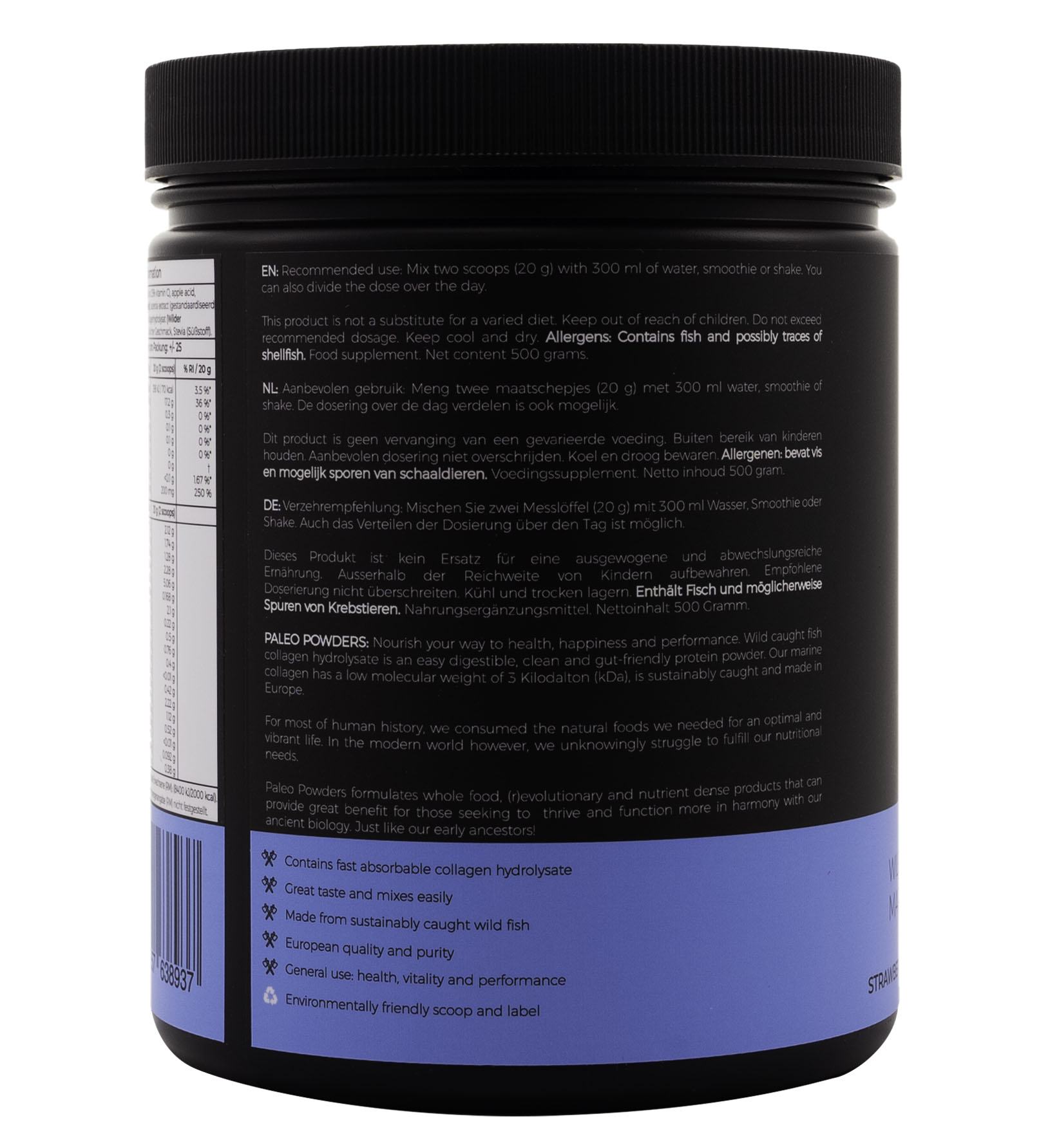 Collageen Hydrolysaat - Wild Gevangen Vis - Aardbei - 500 gram