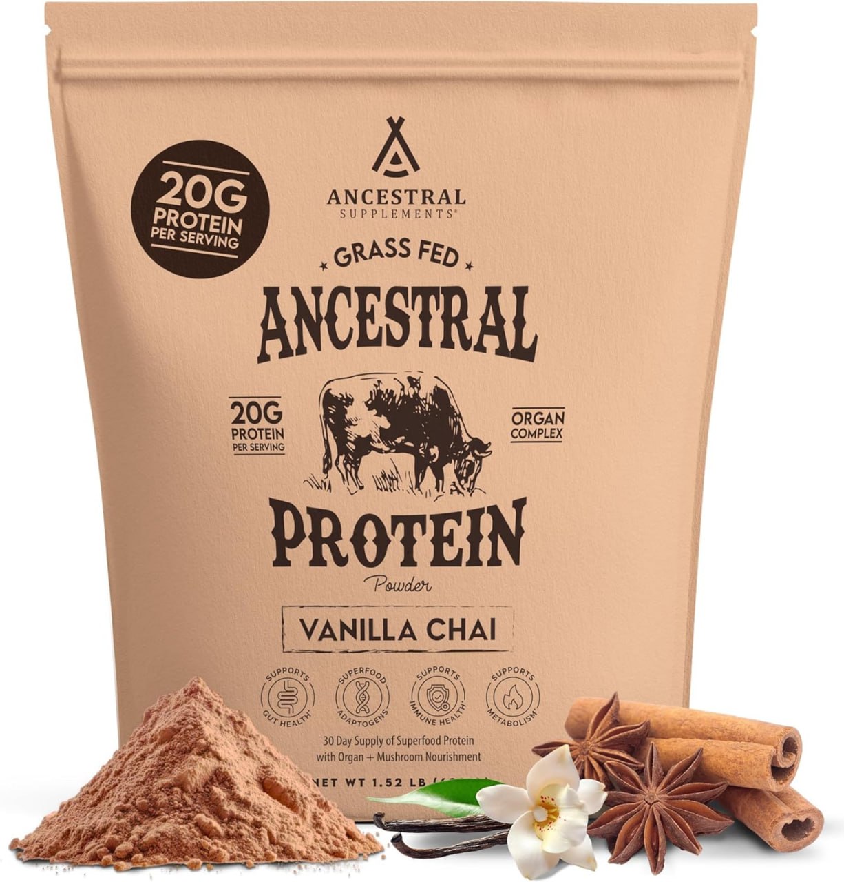 Ancestral Eiwitpoeder - Grasgevoerd - Vanille Chai - 689 gram