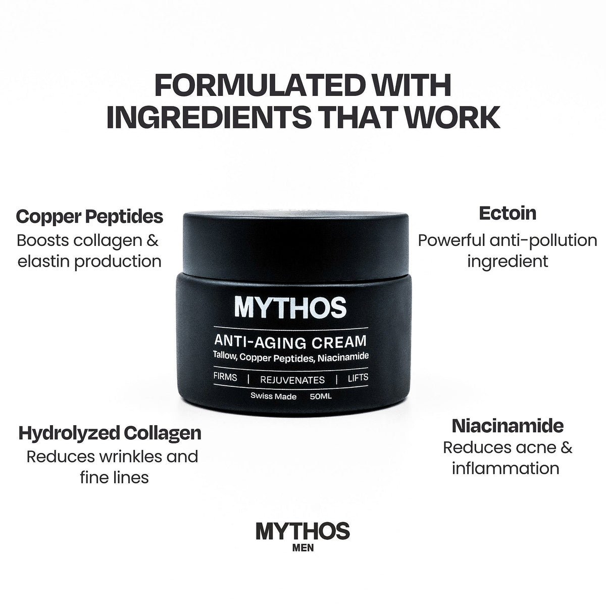 Mythos Men crème met GHK-Cu, niacinamide en talg