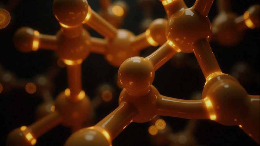 Gouden 3D-weergave van een molecuulstructuur