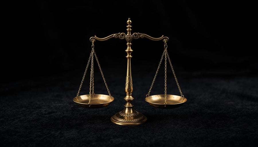 Weegschaal van justitie tegen een zwarte achtergrond