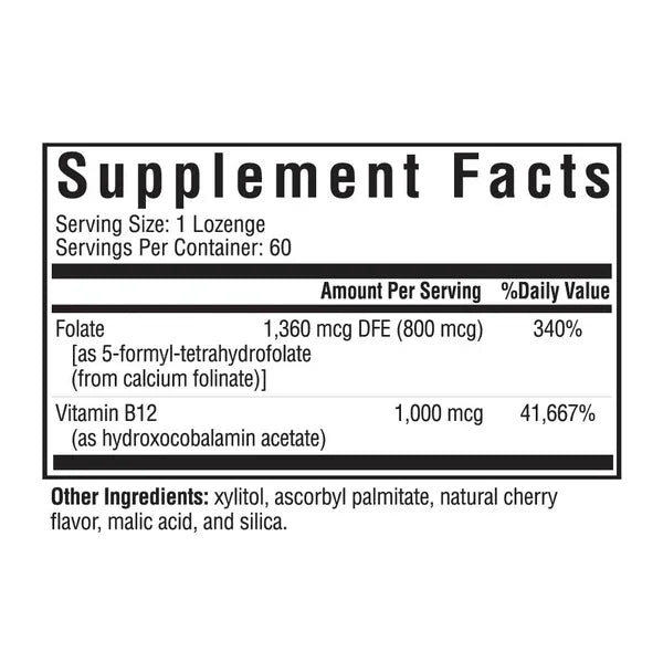Voedingswaardetabel van Hydroxo-B12 met folinezuur supplement