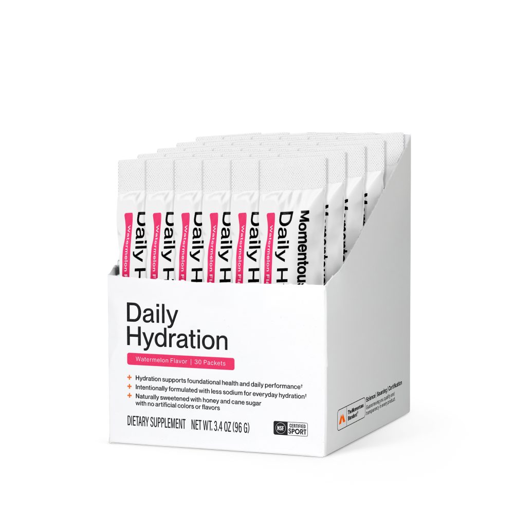 Momentous Daily Hydration sachet met glas water
