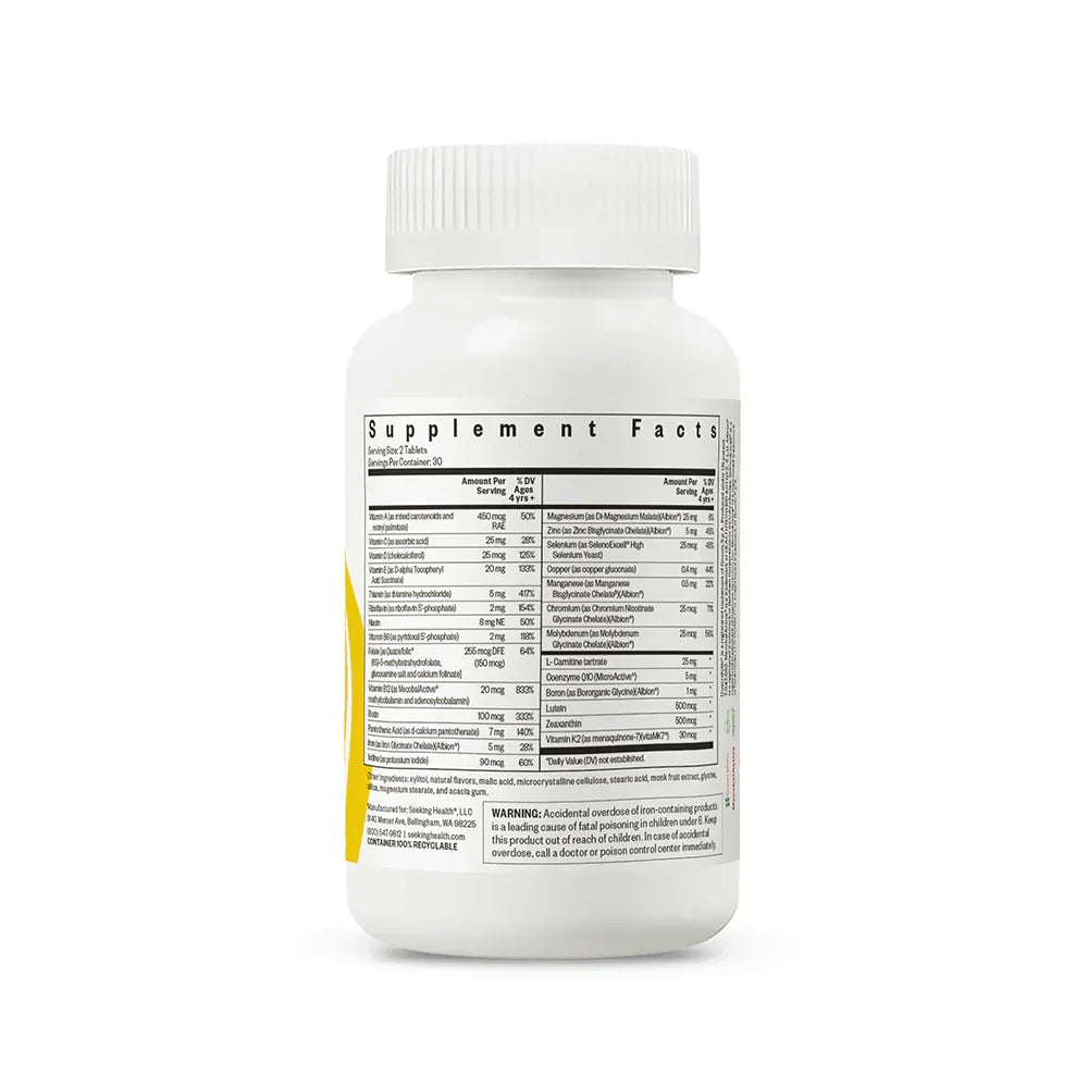 Etiket met voedingswaardetabel van kids multivitamine kauwtabletten