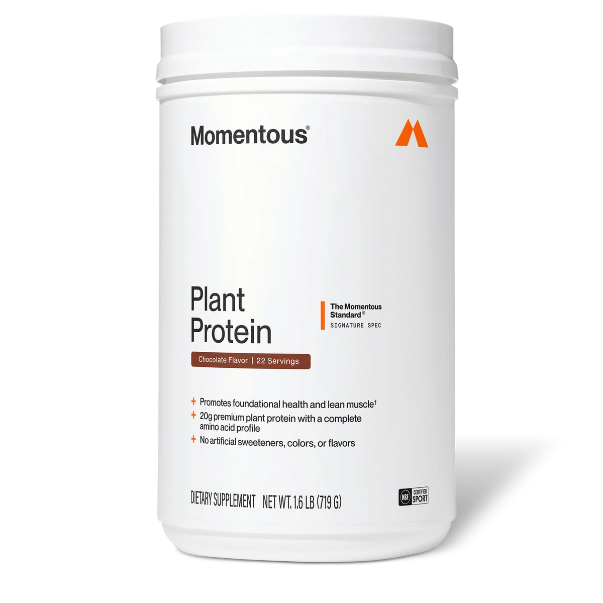 Momentous Plant Protein, etiket smaak Chocolate