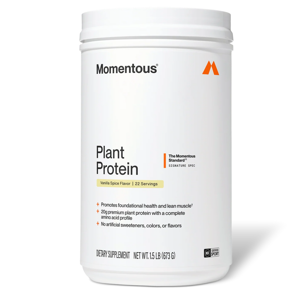 Momentous Plant Protein, etiket smaak Vanilla Spice 