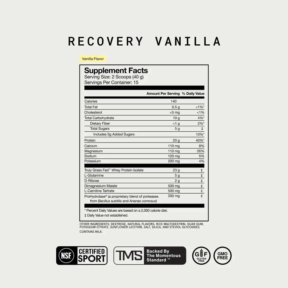 Momentous Recovery Supplement Facts, smaak Vanilla