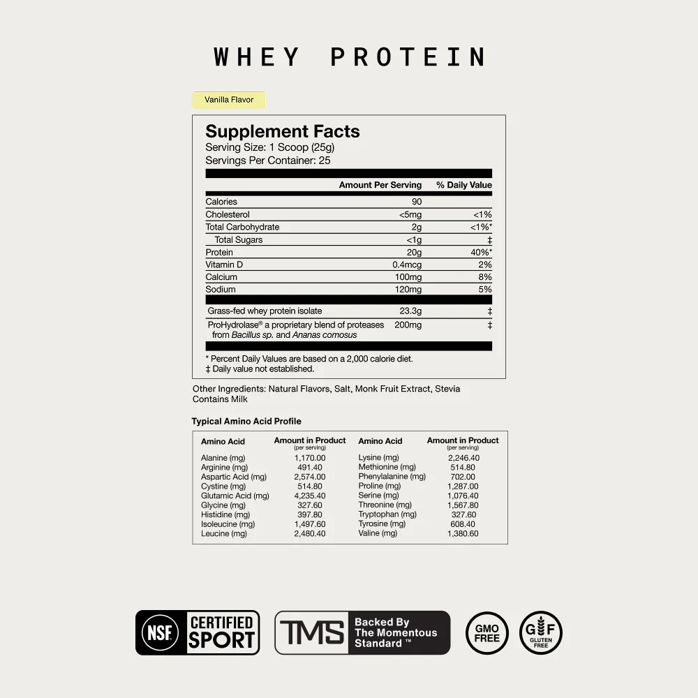 Momentous Whey Isolaat, Supplement Facts smaak Vanilla