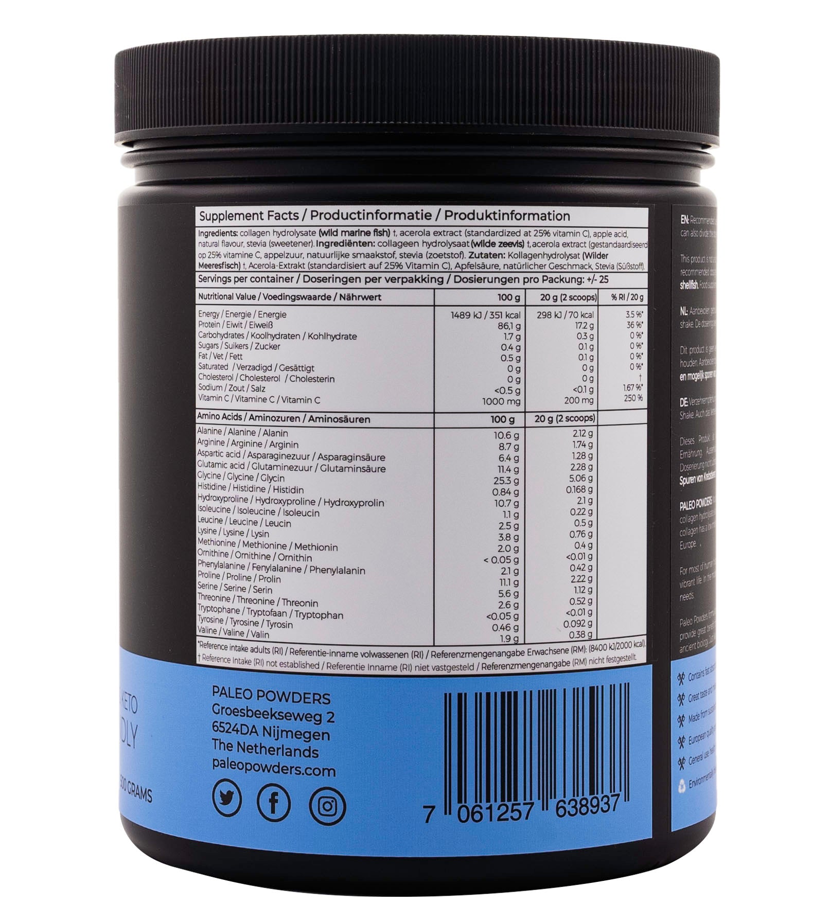 Collageen Hydrolysaat - Wild Gevangen Vis - Aardbei - 500 gram