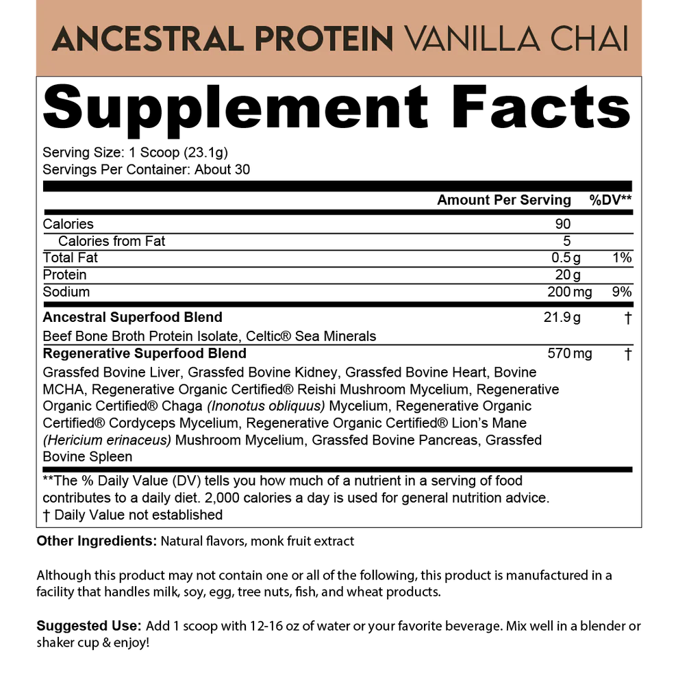 Ancestral Eiwitpoeder - Grasgevoerd - Vanille Chai - 689 gram