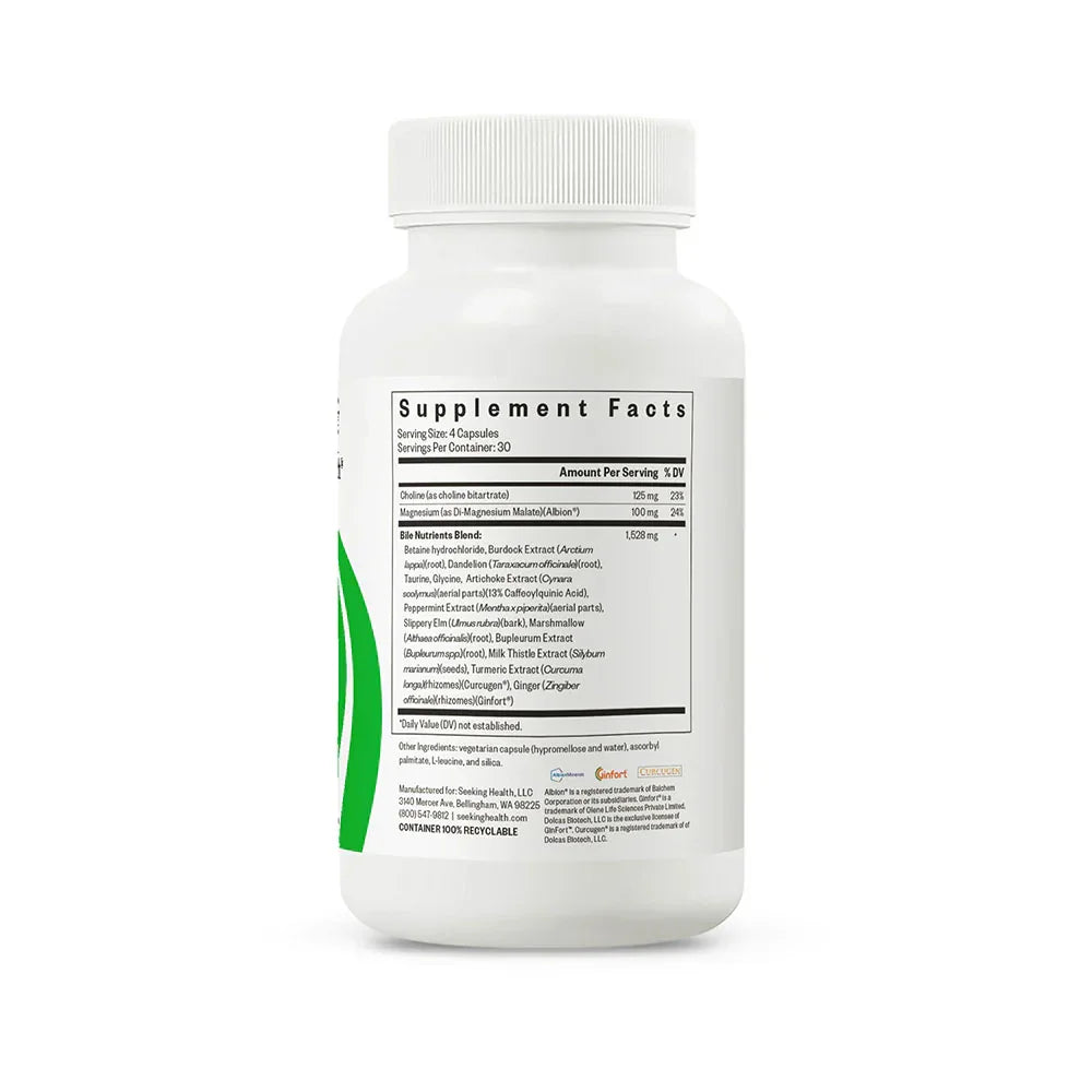 Etiket met voedingswaardetabel van Bile Nutrients capsules