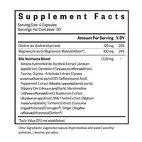 Etiket met voedingswaardetabel van Bile Nutrients capsules