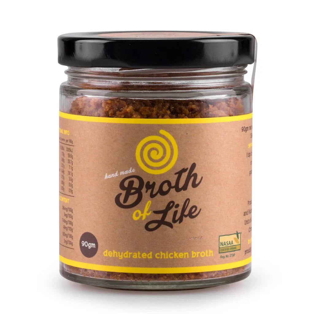 Broth of Life bottenbouillon van weidekip in glazen pot van 90 gram