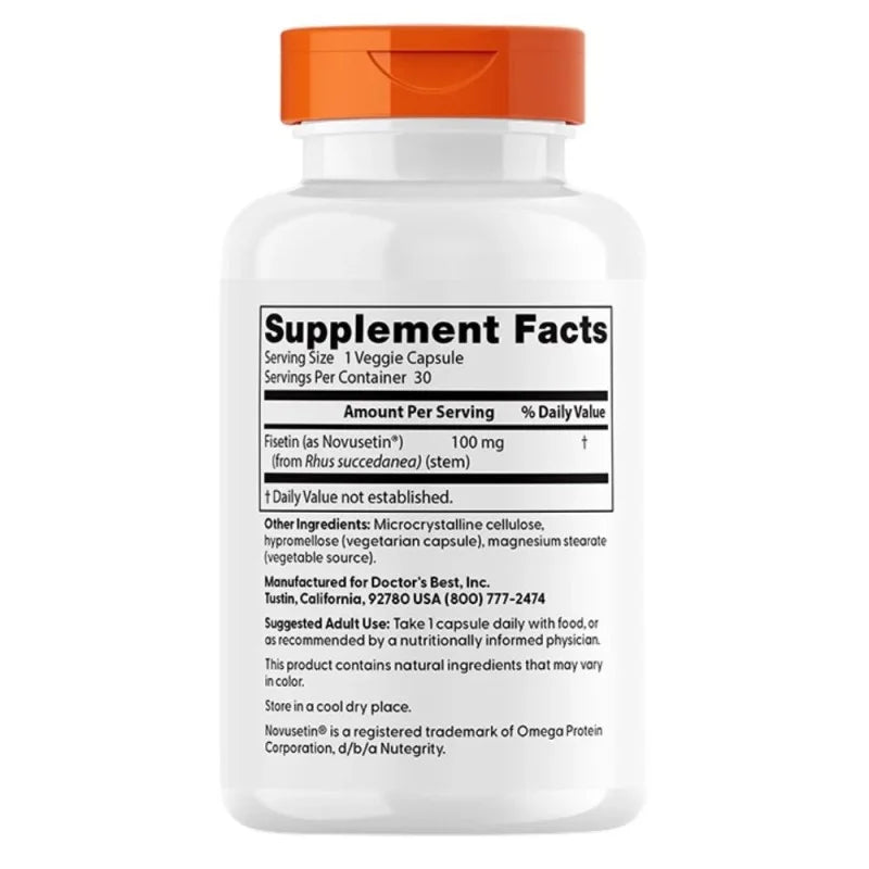 Fisetine supplement facts met Novusetin™ van Doctor's Best in een capsule flesje