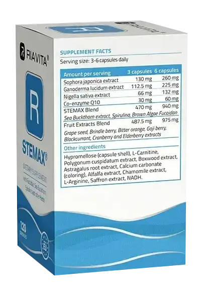 Achterkant van SteMax met ingrediënten en gebruiksinformatie.