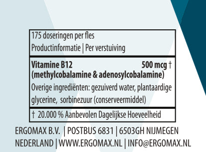 Vitamine B12 Spray - Methylcobalamine & Adenosylcobalamine - Ergomax